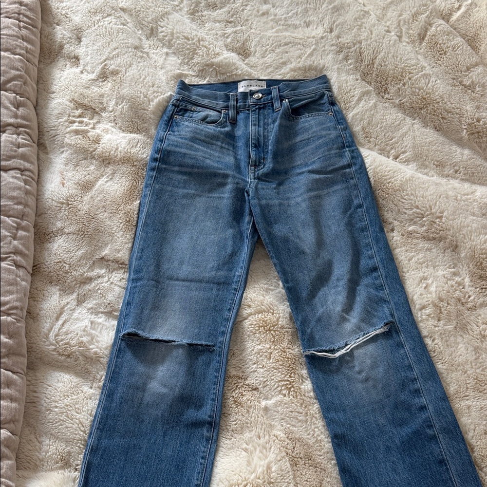 Slvrlake Womens High Rise London Crop Straight Leg Distressed Denim Jeans